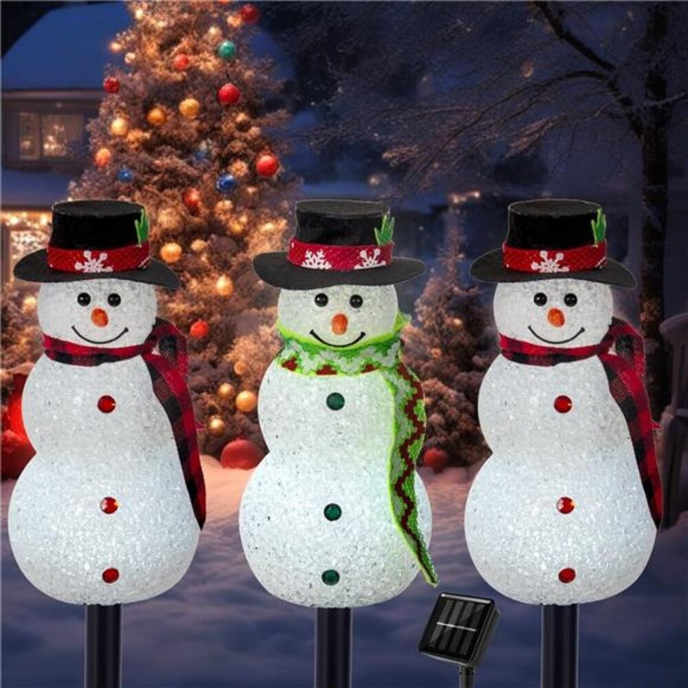 Christmas Pathway Lights Outdoor Decoations, Solar LED Snowman Stake Lights,